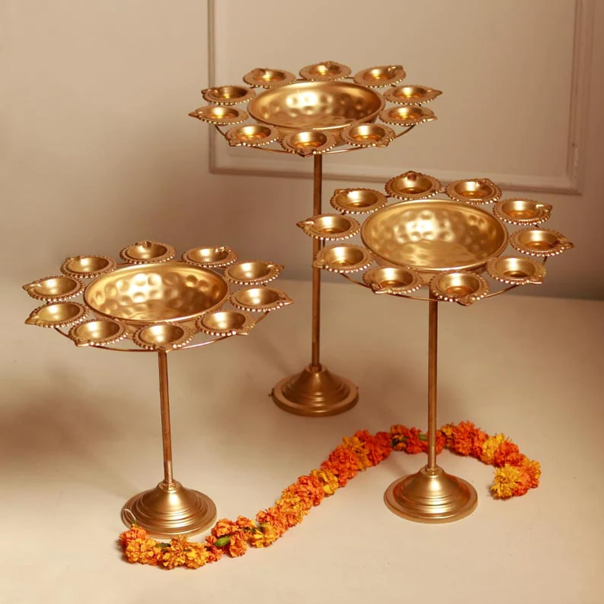 TRENDIFY STORE Decorative Diya Urli With Stand Tealight Holder Stand Set of 3 | Floating Diya Stand Home Decor Showpiece for Decoration | Diwali and Pooja