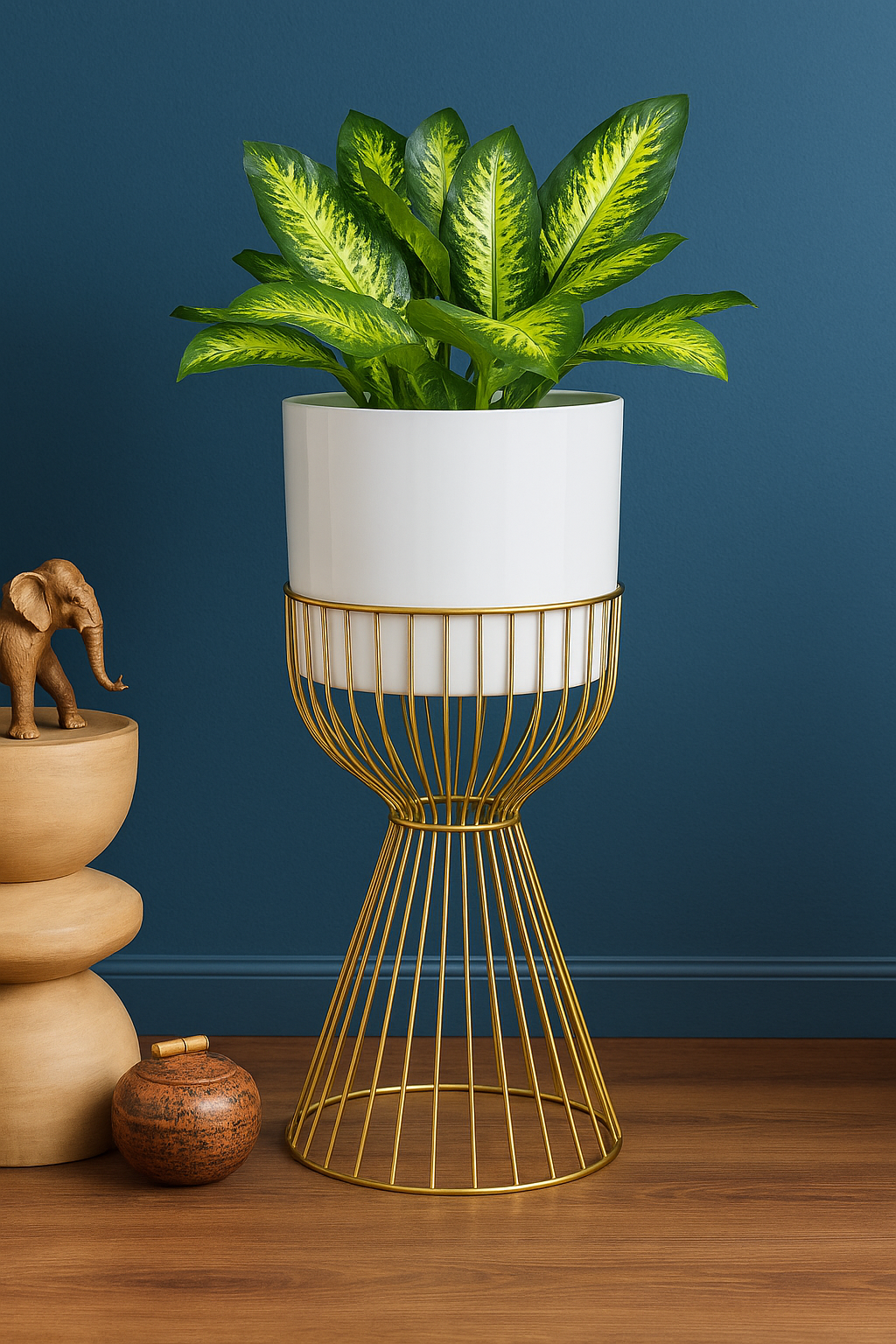 Premium Indoor Dieffenbachia Plant with White Pot & Golden Stand