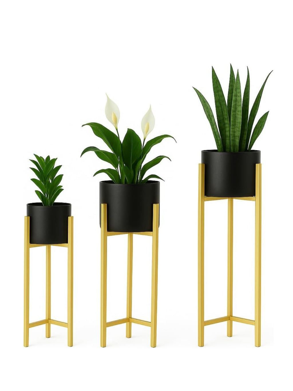 Premium Golden Metal Planter Stand Set of 3 – Modern Indoor & Outdoor Flower Pots