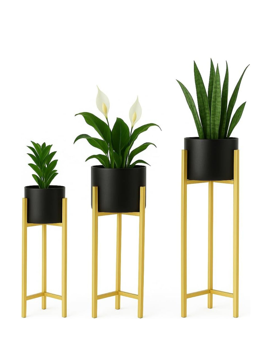 Premium Golden Metal Planter Stand Set of 3 – Modern Indoor & Outdoor Flower Pots