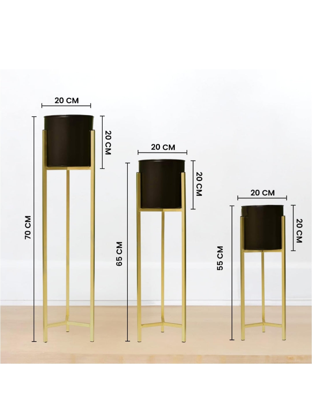 Premium Golden Metal Planter Stand Set of 3 – Modern Indoor & Outdoor Flower Pots