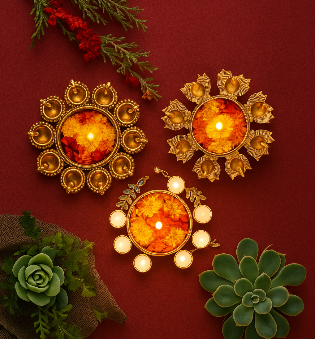 ✨ Traditional Diya Decoration with Flowers ✨