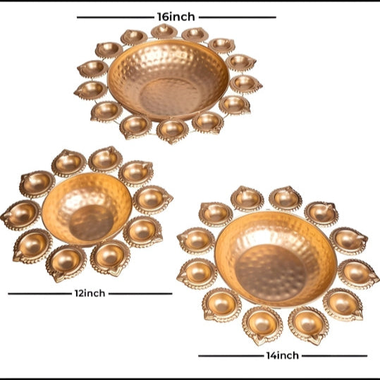 Trendify store Urli with 10/13/15 Diyas | Urli Bowl for Home Decor | Urli for Floating Flowers | Diwali Decoration Items for Home Decor | Housewarming, Diwali Gift BUY NOW