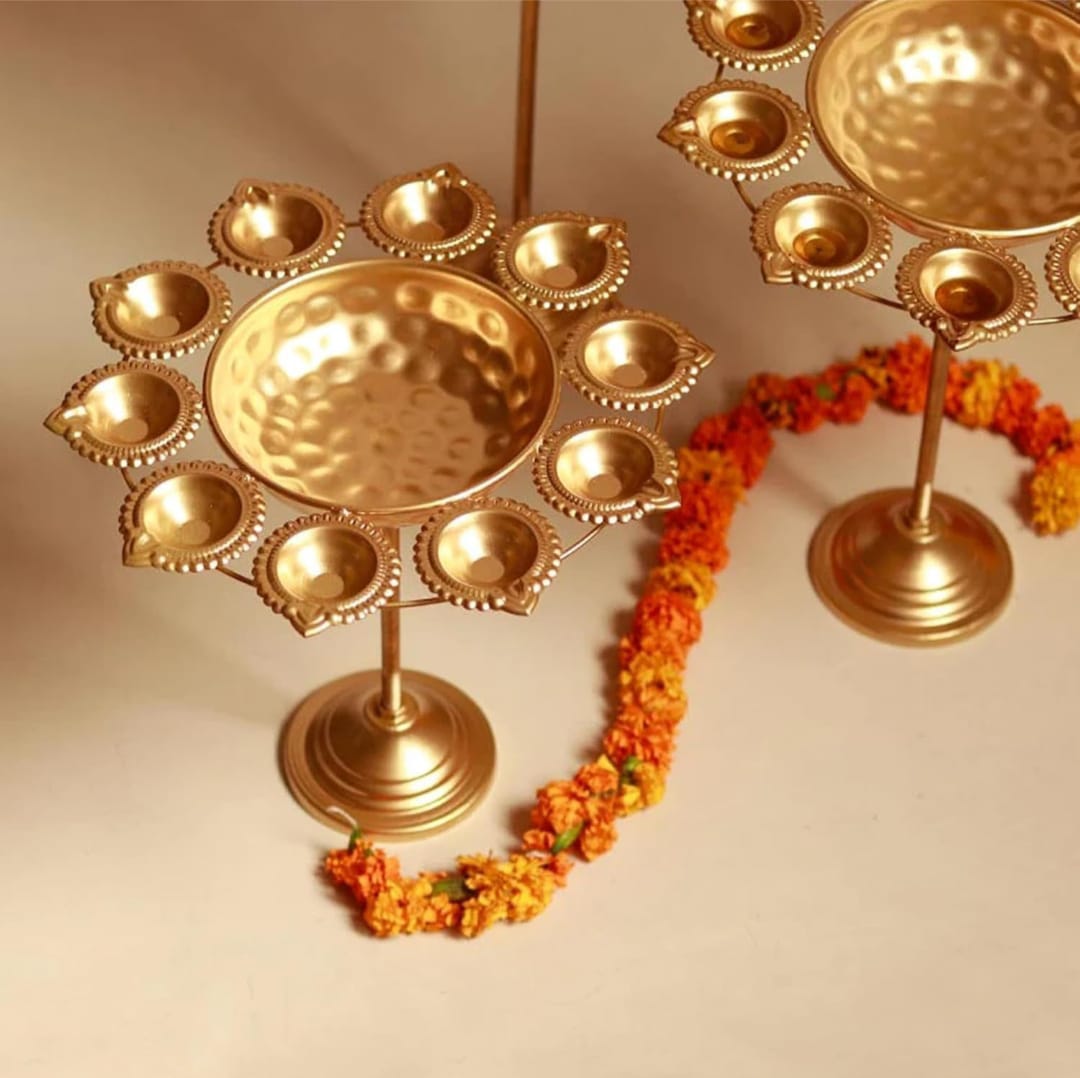TRENDIFY STORE Decorative Diya Urli With Stand Tealight Holder Stand Set of 3 | Floating Diya Stand Home Decor Showpiece for Decoration | Diwali and Pooja